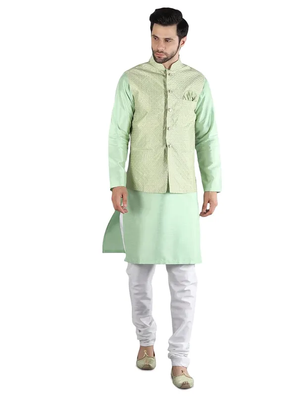 Men's_Silk_Blend_Kurta_Pajama_with_Designer_Ethnic_Nehru_Jacket/Modi_Jacket