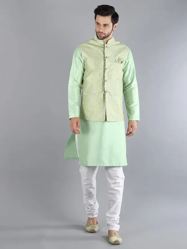 Men's_Silk_Blend_Kurta_Pajama_with_Designer_Ethnic_Nehru_Jacket/Modi_Jacket