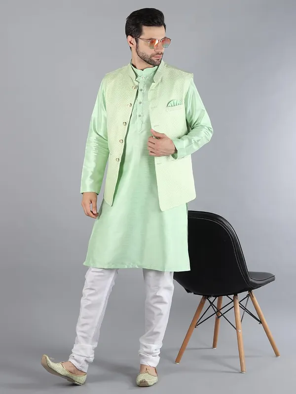 Men's_Silk_Blend_Kurta_Pajama_with_Designer_Ethnic_Nehru_Jacket/Modi_Jacket