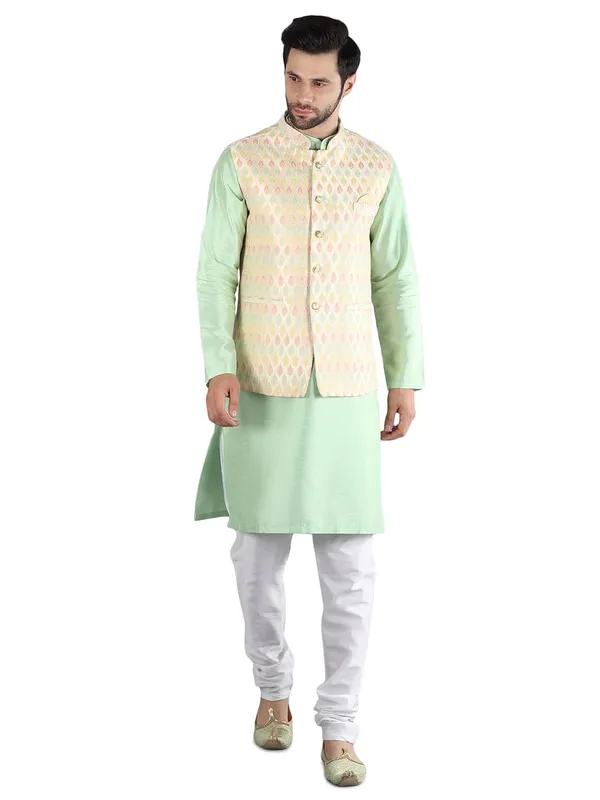 Men's_Silk_Blend_Kurta_Pajama_with_Designer_Ethnic_Nehru_Jacket/Modi_Jacket