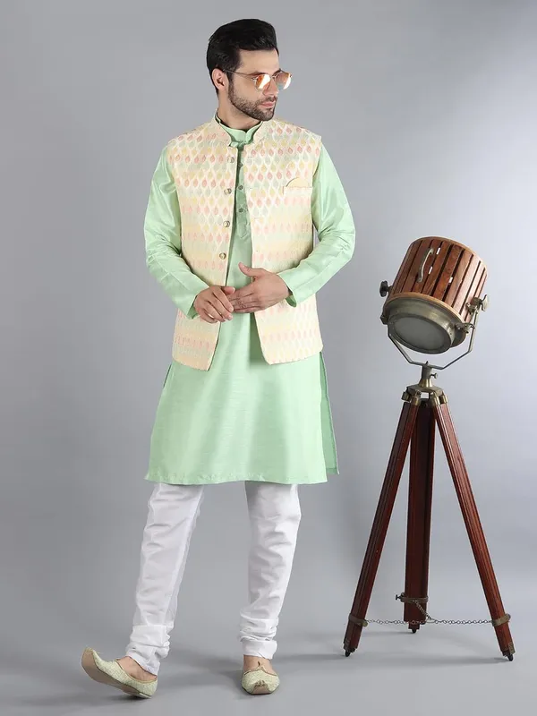 Men's_Silk_Blend_Kurta_Pajama_with_Designer_Ethnic_Nehru_Jacket/Modi_Jacket