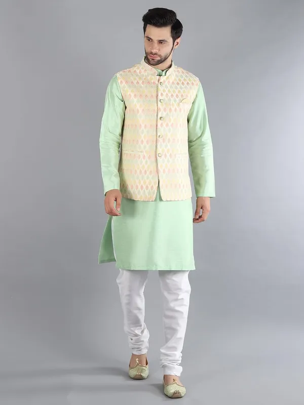 Men's_Silk_Blend_Kurta_Pajama_with_Designer_Ethnic_Nehru_Jacket/Modi_Jacket