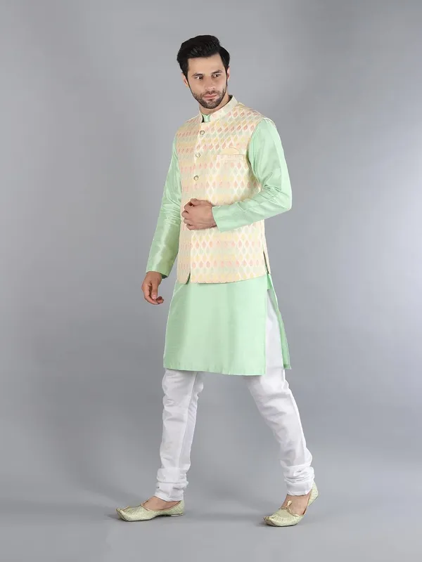 Men's_Silk_Blend_Kurta_Pajama_with_Designer_Ethnic_Nehru_Jacket/Modi_Jacket