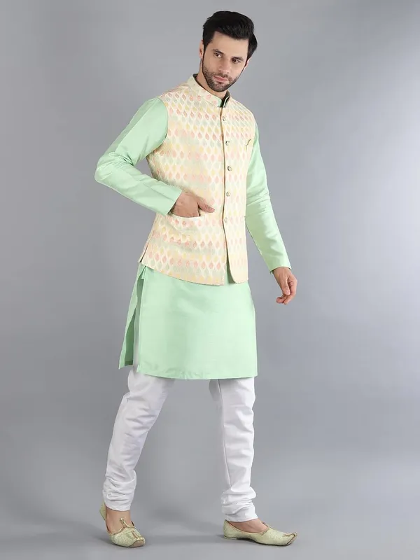 Men's_Silk_Blend_Kurta_Pajama_with_Designer_Ethnic_Nehru_Jacket/Modi_Jacket