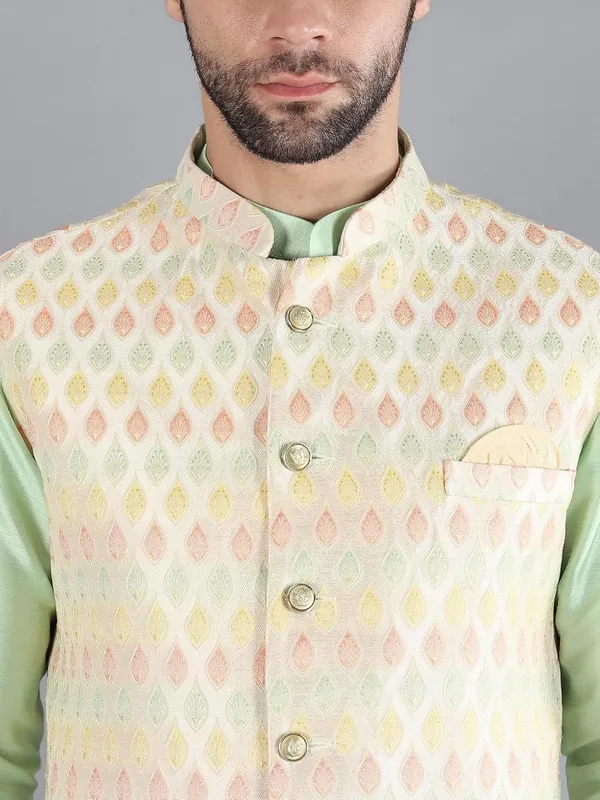 Men's_Silk_Blend_Kurta_Pajama_with_Designer_Ethnic_Nehru_Jacket/Modi_Jacket