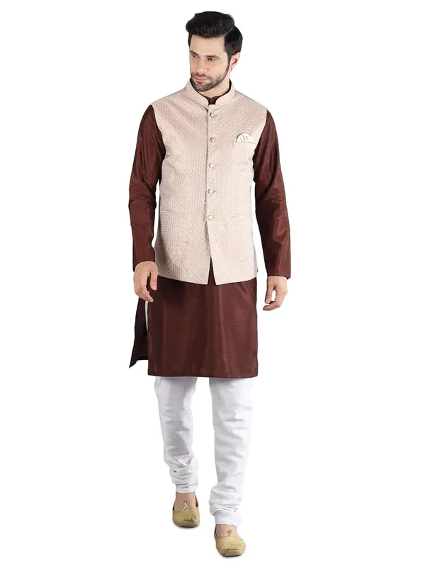 Men's_Silk_Blend_Kurta_Pajama_with_Designer_Ethnic_Nehru_Jacket/Modi_Jacket