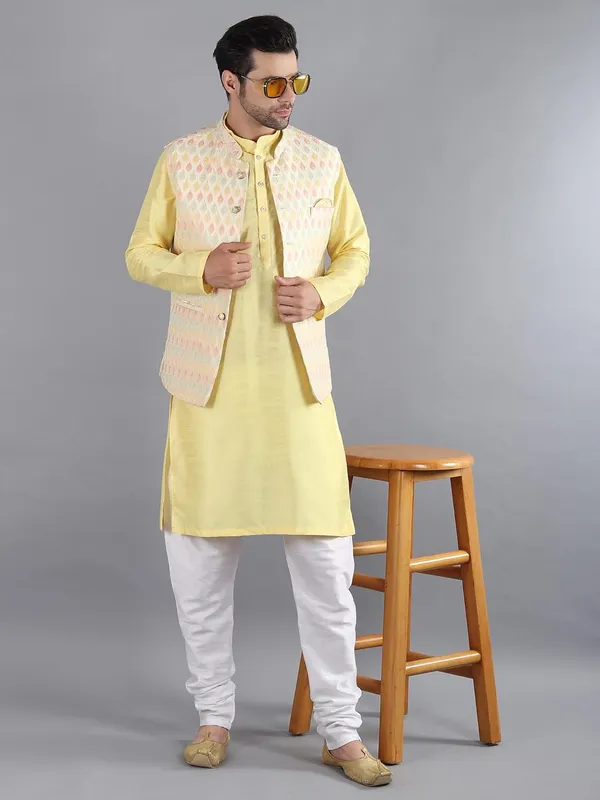 Men's_Silk_Blend_Kurta_Pajama_with_Designer_Ethnic_Nehru_Jacket/Modi_Jacket