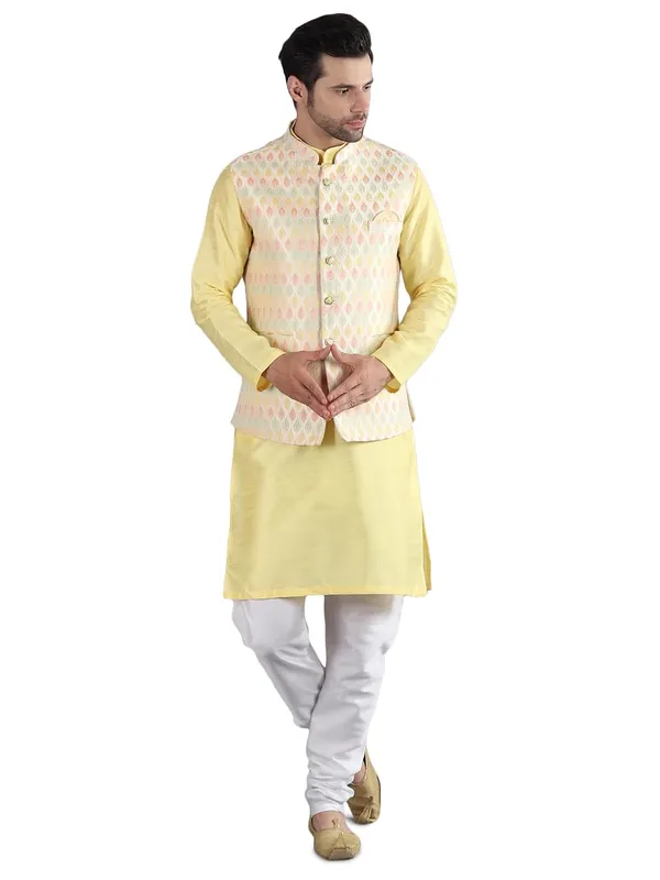 Men's_Silk_Blend_Kurta_Pajama_with_Designer_Ethnic_Nehru_Jacket/Modi_Jacket
