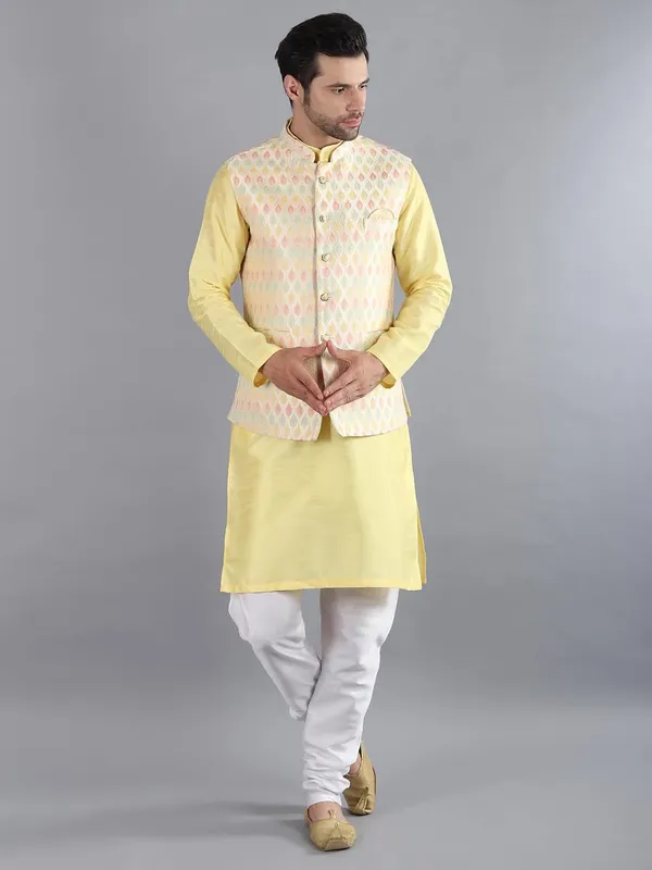 Men's_Silk_Blend_Kurta_Pajama_with_Designer_Ethnic_Nehru_Jacket/Modi_Jacket