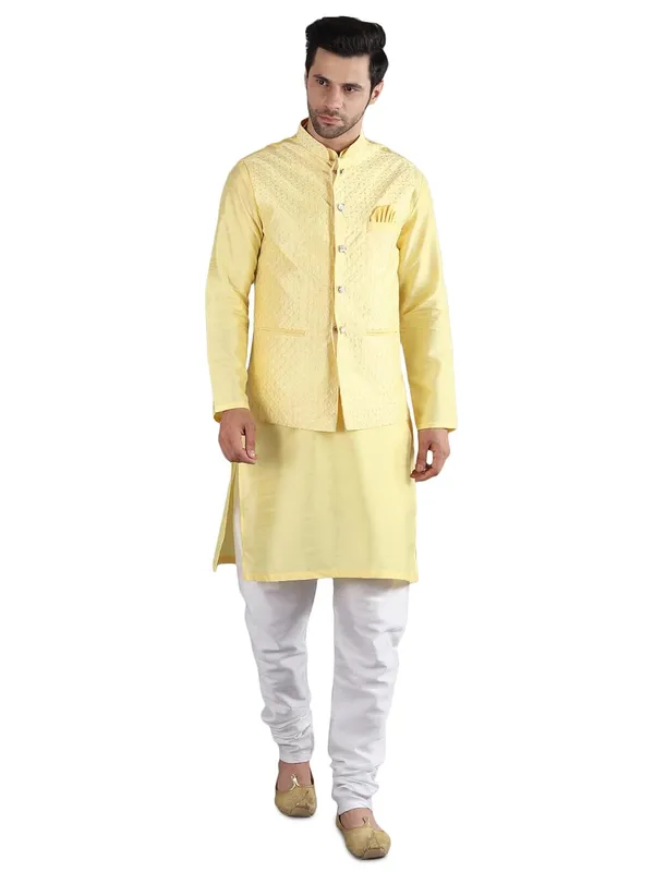 Men's_Silk_Blend_Kurta_Pajama_with_Designer_Ethnic_Nehru_Jacket/Modi_Jacket