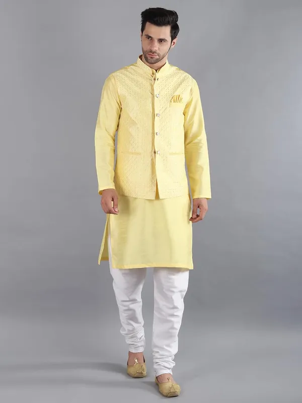 Men's_Silk_Blend_Kurta_Pajama_with_Designer_Ethnic_Nehru_Jacket/Modi_Jacket