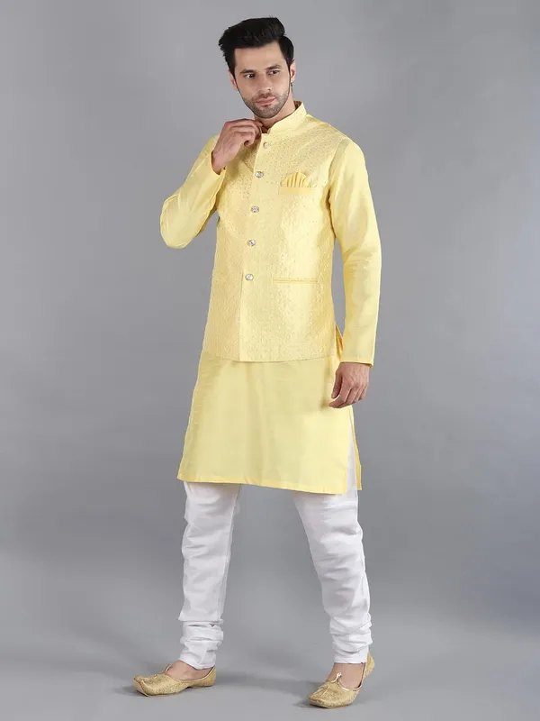 Men's_Silk_Blend_Kurta_Pajama_with_Designer_Ethnic_Nehru_Jacket/Modi_Jacket