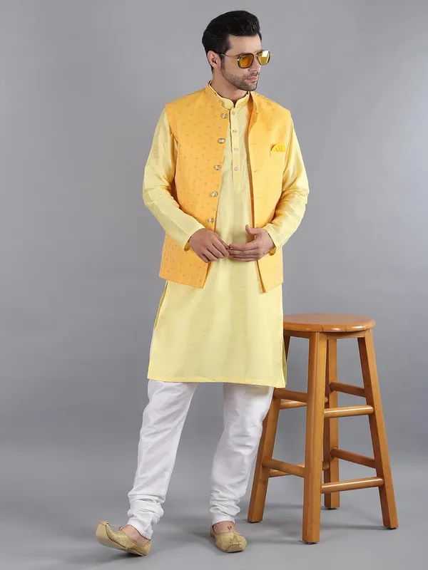 Men's_Silk_Blend_Kurta_Pajama_with_Designer_Ethnic_Nehru_Jacket/Modi_Jacket