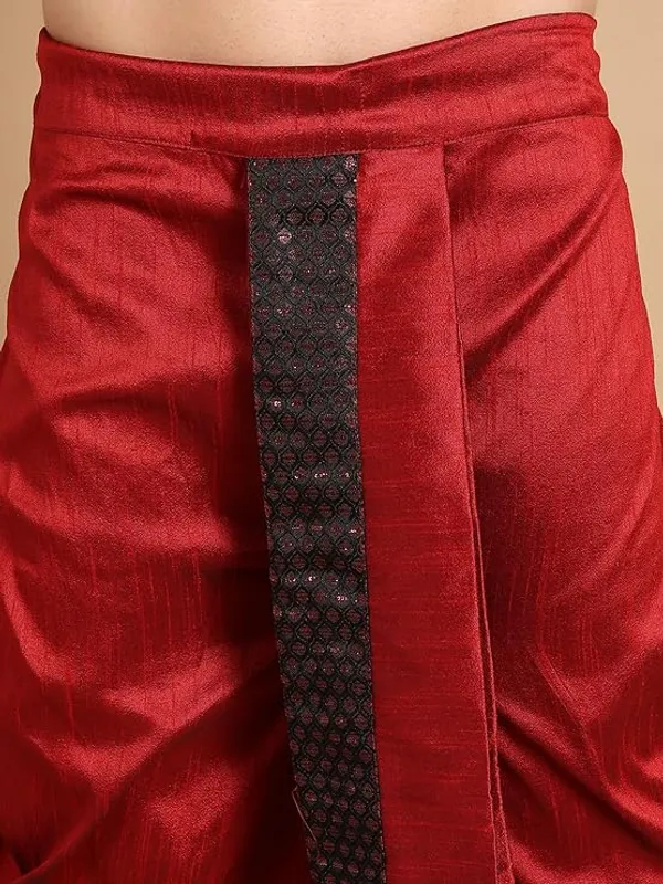Maroon_Dupion_Silk_Readymade_Dhoti_Kurta_Set_For_Men
