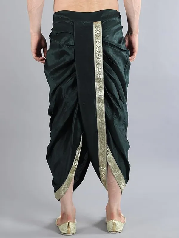 Bottle_Green_Dupion_Silk_Dhoti_For_Men