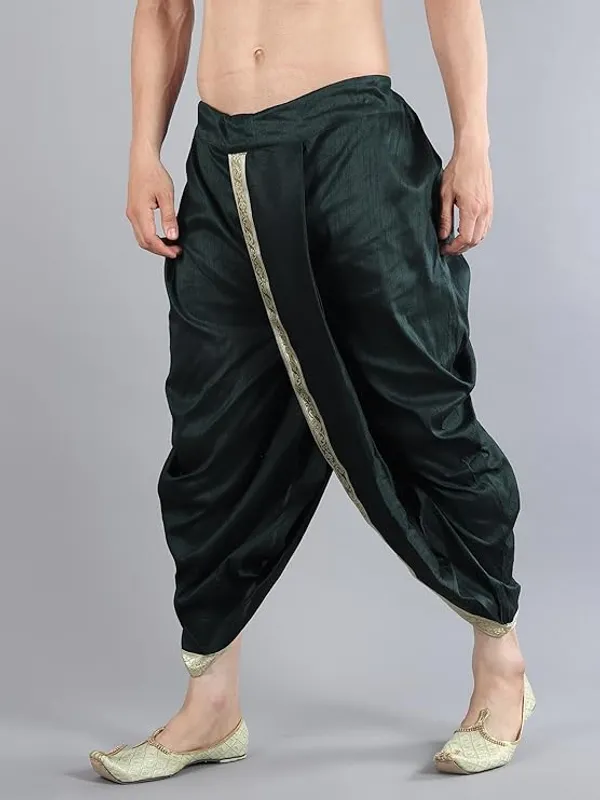 Bottle_Green_Dupion_Silk_Dhoti_For_Men