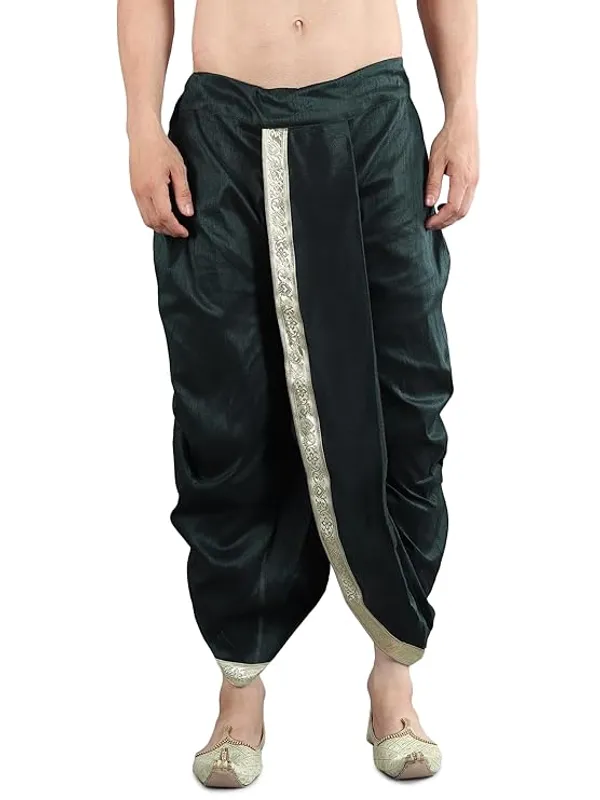 Bottle_Green_Dupion_Silk_Dhoti_For_Men