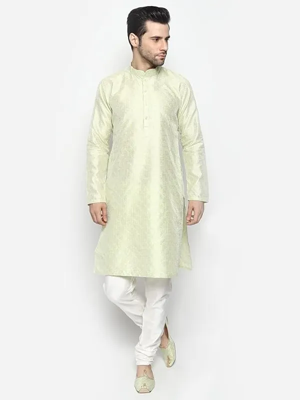 Pista_Green_&_White_Embroidery_Silk_Kurta_Pyjama_Set_For_Men