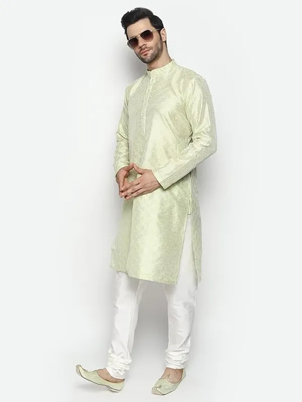 Pista_Green_&_White_Embroidery_Silk_Kurta_Pyjama_Set_For_Men
