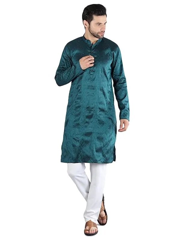 Rama_Green_&_White_Embroidery_Silk_Kurta_Pyjama_Set_For_Men