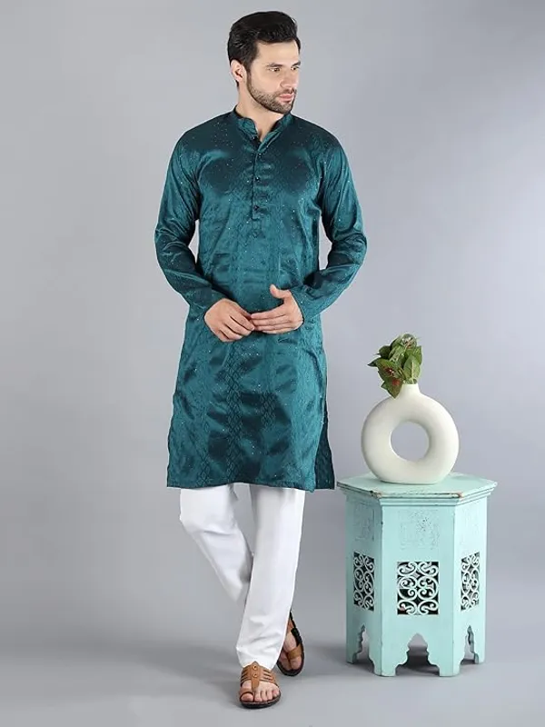 Rama_Green_&_White_Embroidery_Silk_Kurta_Pyjama_Set_For_Men