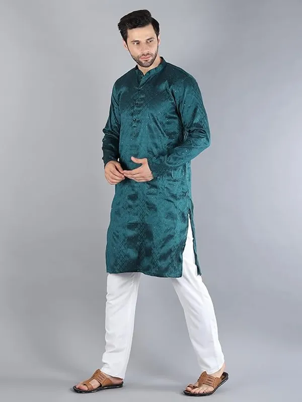 Rama_Green_&_White_Embroidery_Silk_Kurta_Pyjama_Set_For_Men