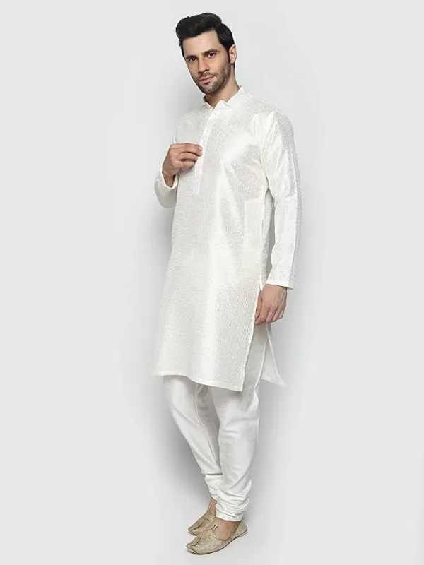 Off_White_Embroidery_Silk_Kurta_Pyjama_Set_For_Men