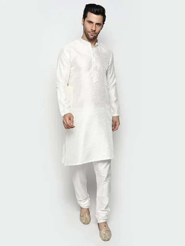 Off_White_Embroidery_Silk_Kurta_Pyjama_Set_For_Men