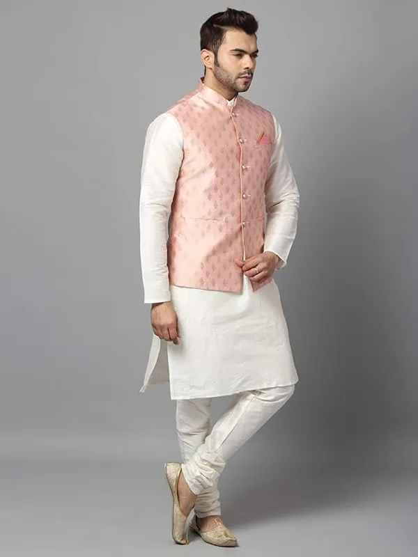 Off_White_&_Rose_Pink_Silk_Blend_Kurta_Pajama_With_Designer_Ethnic_Nehru_Jacket_For_Men