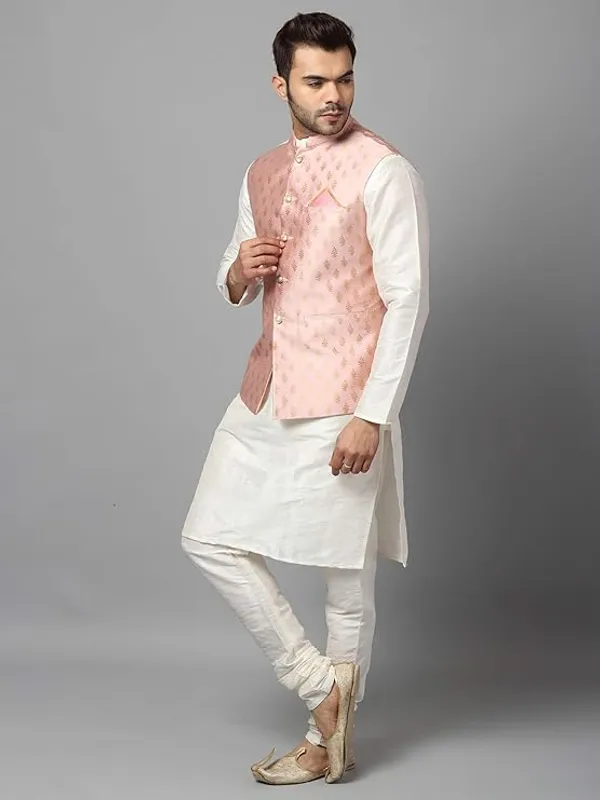 Off_White_&_Rose_Pink_Silk_Blend_Kurta_Pajama_With_Designer_Ethnic_Nehru_Jacket_For_Men