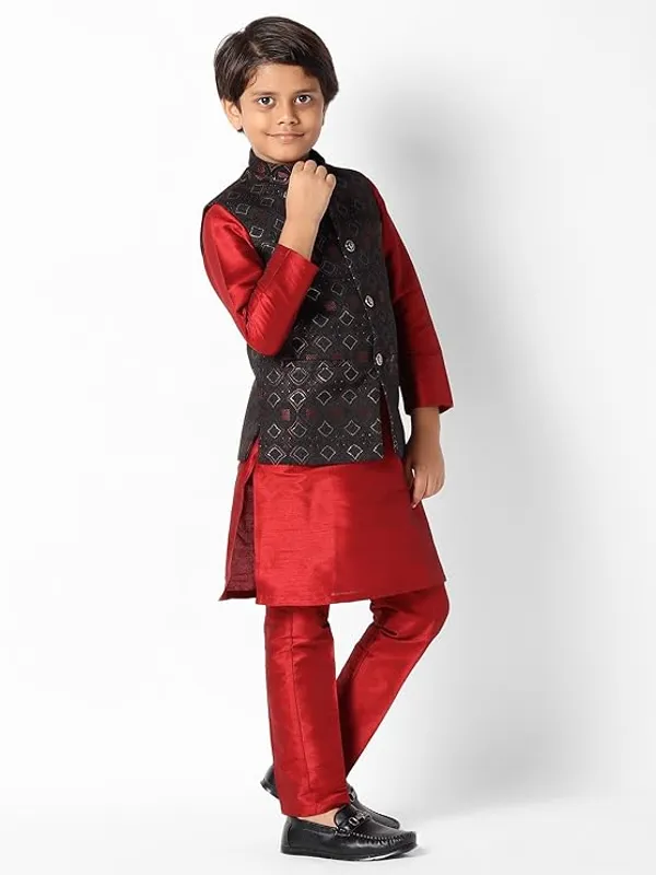 Uri_and_Mackenzie_kid's_Silk_Blend_Kurta_Pant_&_Waistcot_Set