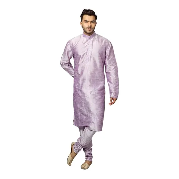 Purple_Banarasi_Dupion_Silk_Solid_Kurta_Churidar_Pyjama_Set_For_Men