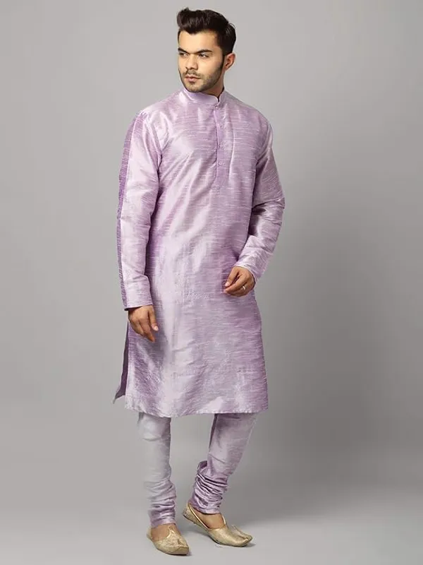Purple_Banarasi_Dupion_Silk_Solid_Kurta_Churidar_Pyjama_Set_For_Men