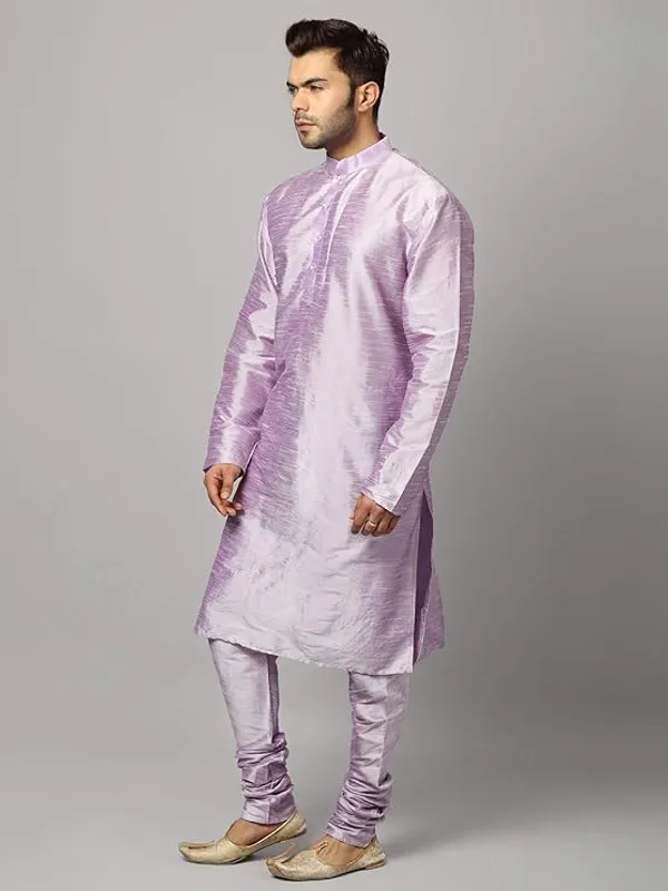 Purple_Banarasi_Dupion_Silk_Solid_Kurta_Churidar_Pyjama_Set_For_Men