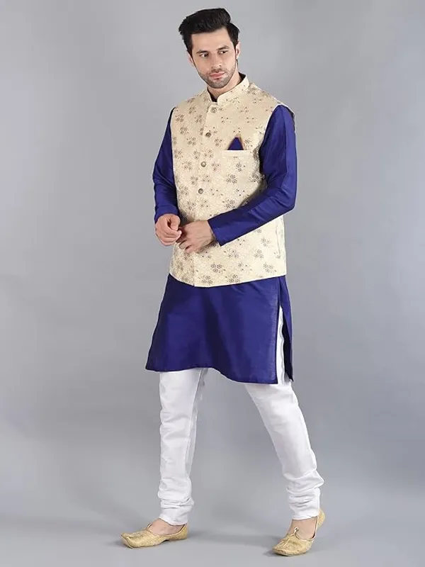 Royal_Blue_&_White_Silk_Blend_Kurta_Pajama_With_Designer_Ethnic_Nehru_Jacket_For_Men