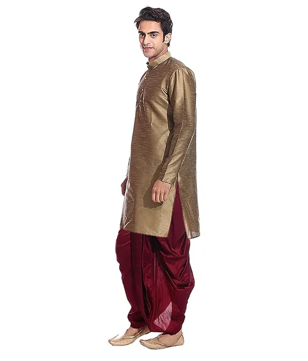 Peru_Dupion_Silk_Readymade_Dhoti_Kurta_Set_For_Men
