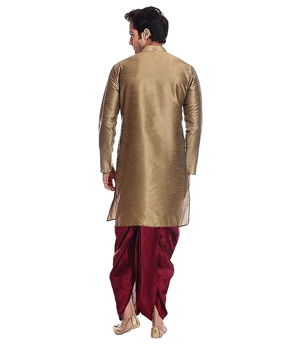 Peru_Dupion_Silk_Readymade_Dhoti_Kurta_Set_For_Men