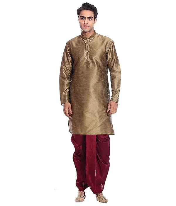 Peru_Dupion_Silk_Readymade_Dhoti_Kurta_Set_For_Men