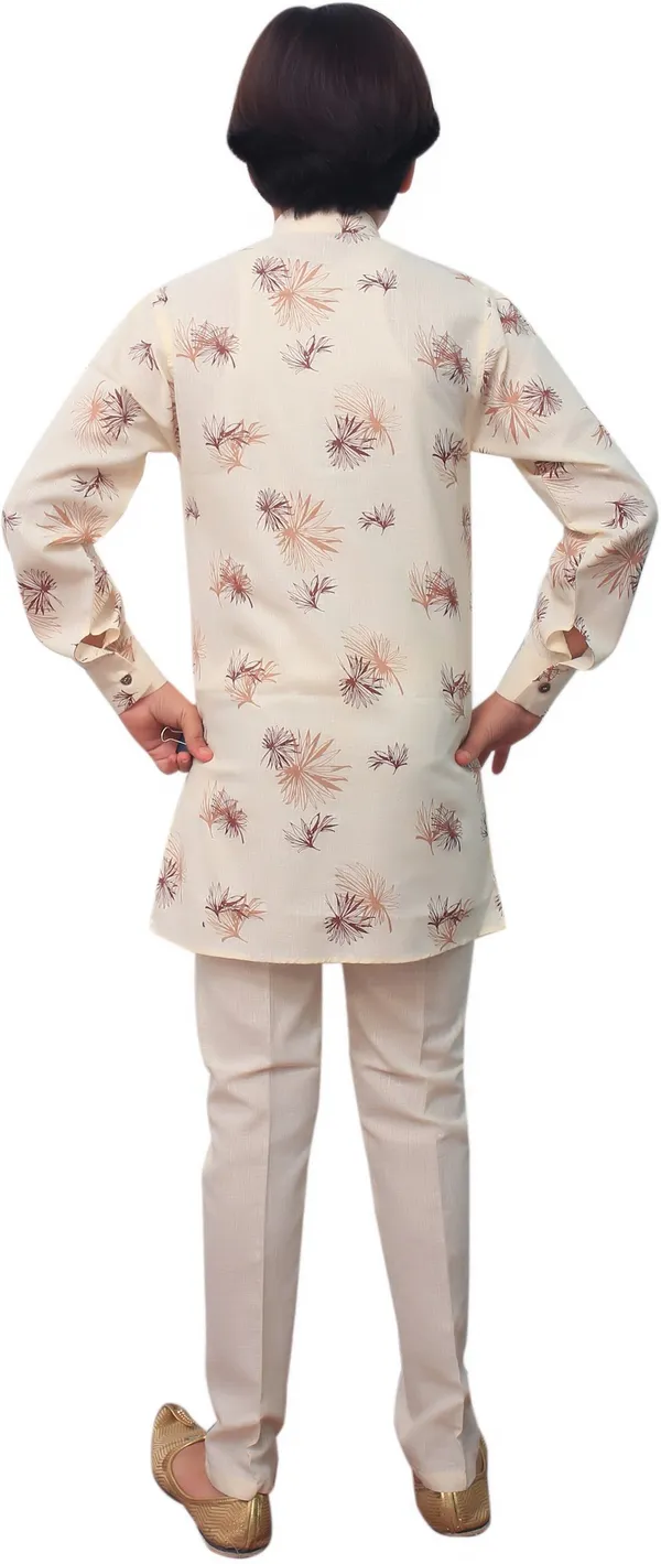 Beige_Cotton_Blend_Floral_Print_Full_Sleeve_Mandarin_Collar_Kurta_And_Pyjama_Set_For_Boys