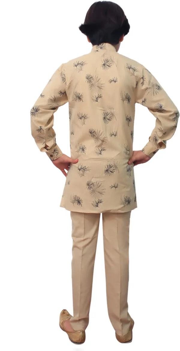 Brown_Cotton_Blend_Floral_Print_Full_Sleeve_Mandarin_Collar_Kurta_And_Pyjama_Set_For_Boys