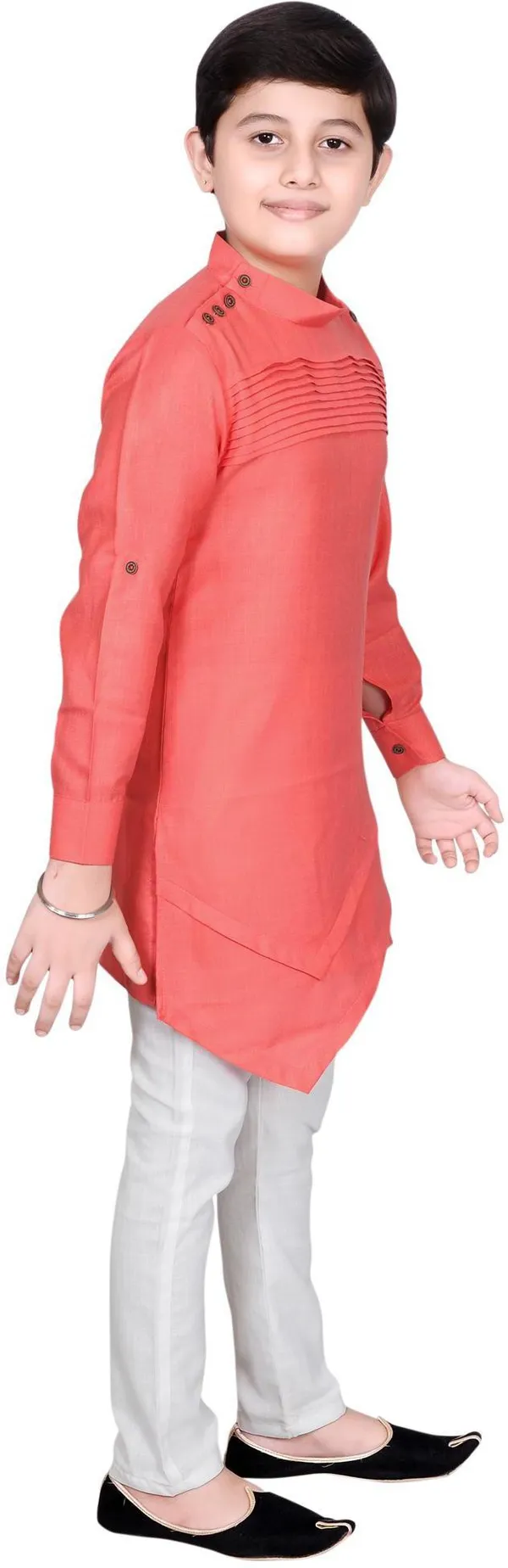 Pink_Cotton_Blend_Solid_Full_Sleeve_Mandarin_Collar_Kurta_And_Pyjama_Set_For_Baby_Boys