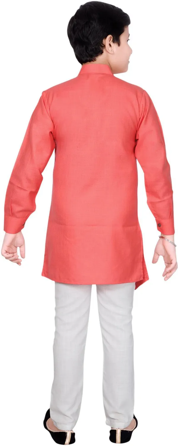 Pink_Cotton_Blend_Solid_Full_Sleeve_Mandarin_Collar_Kurta_And_Pyjama_Set_For_Baby_Boys