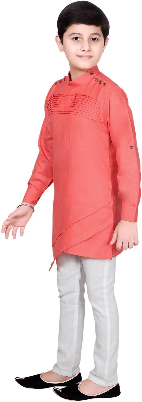 Pink_Cotton_Blend_Solid_Full_Sleeve_Mandarin_Collar_Kurta_And_Pyjama_Set_For_Baby_Boys