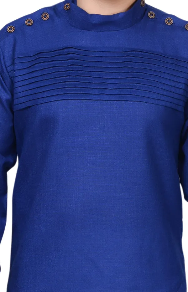 Dark_Blue_Cotton_Blend_Solid_Full_Sleeve_Mandarin_Collar_Kurta_And_Pyjama_Set_For_Baby_Boys