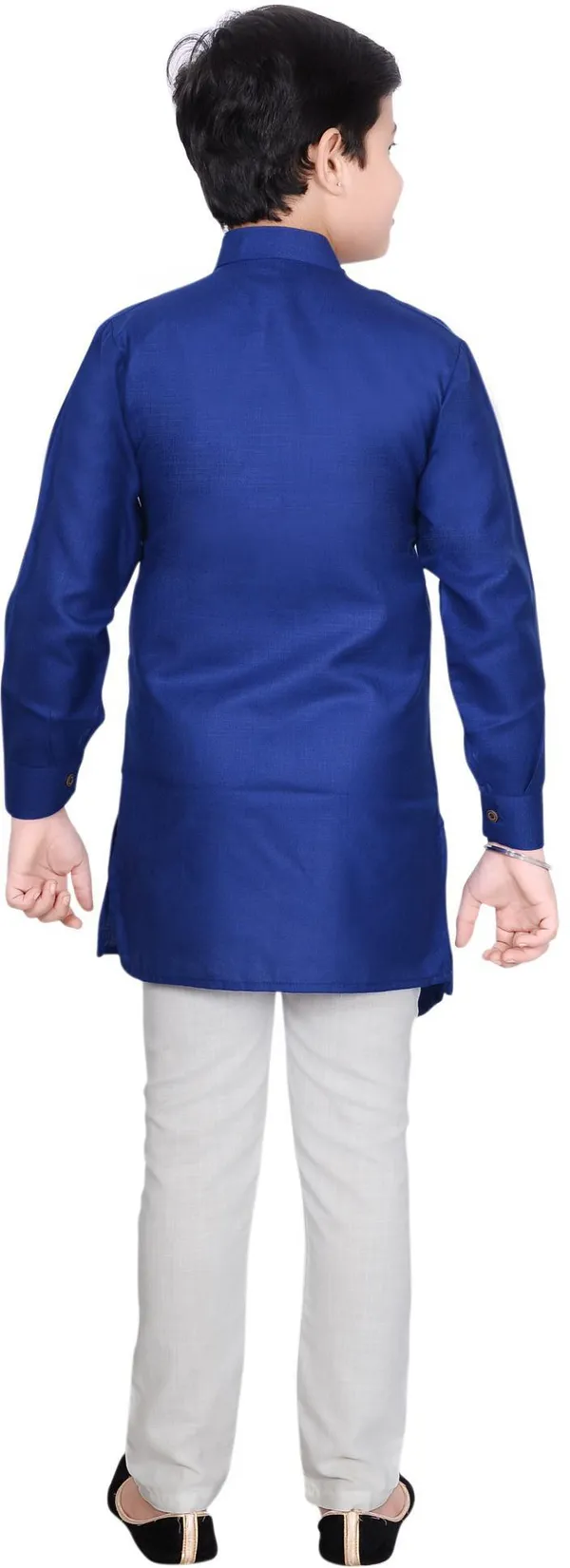 Dark_Blue_Cotton_Blend_Solid_Full_Sleeve_Mandarin_Collar_Kurta_And_Pyjama_Set_For_Baby_Boys