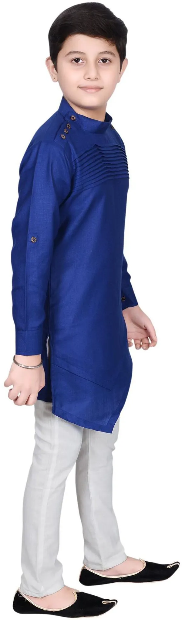 Dark_Blue_Cotton_Blend_Solid_Full_Sleeve_Mandarin_Collar_Kurta_And_Pyjama_Set_For_Baby_Boys