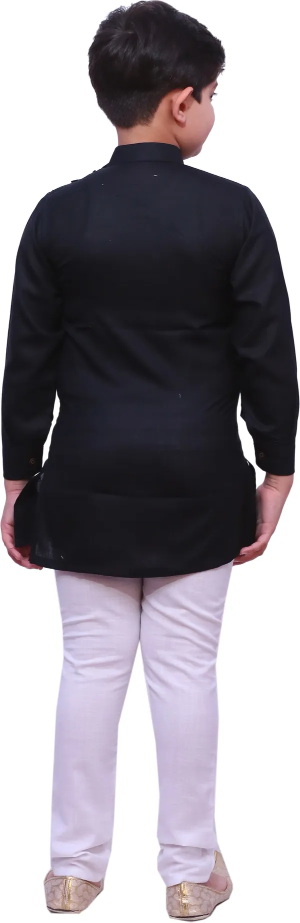Black_Cotton_Blend_Solid_Full_Sleeve_Mandarin_Collar_Kurta_And_Pyjama_Set_For_Boys