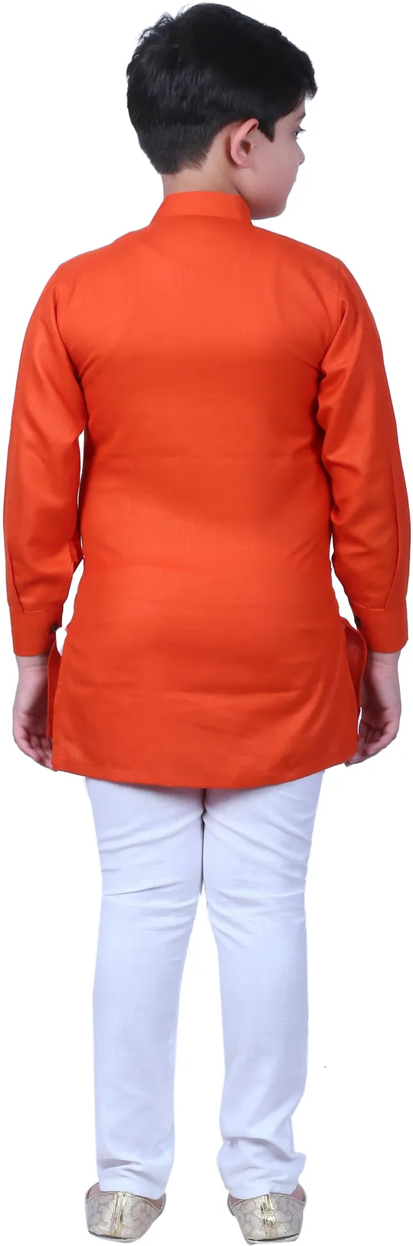 Orange_Cotton_Blend_Self_Design_Full_Sleeve_Mandarin_Collar_Kurta_And_Pyjama_Set_For_Boys
