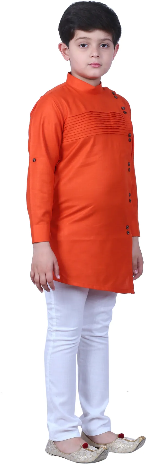 Orange_Cotton_Blend_Self_Design_Full_Sleeve_Mandarin_Collar_Kurta_And_Pyjama_Set_For_Boys