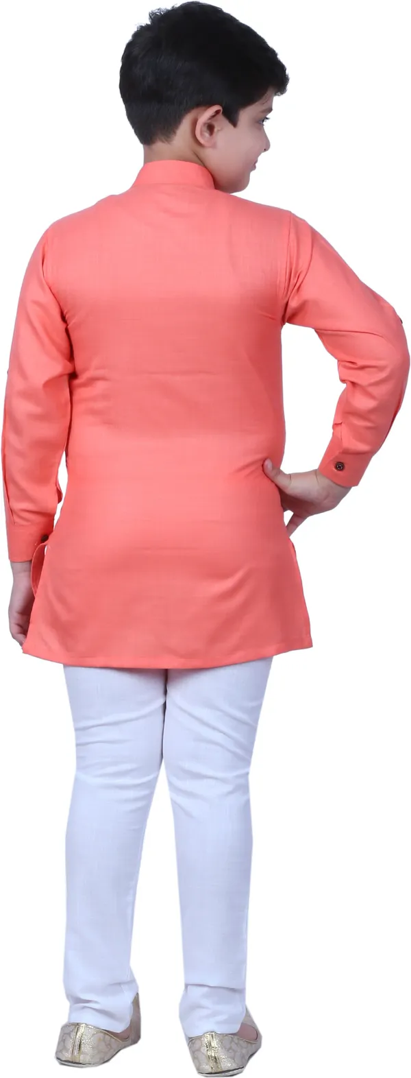Pink_Cotton_Blend_Solid_Full_Sleeve_Mandarin_Collar_Kurta_And_Pyjama_Set_For_Boys